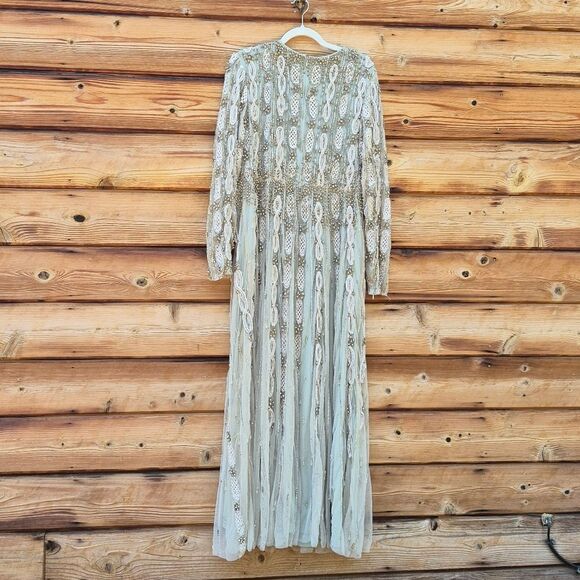 MAC DUGGAL 10077 Green Embellished Mesh Long Sleeve A Line Gown - Picture 12 of 15